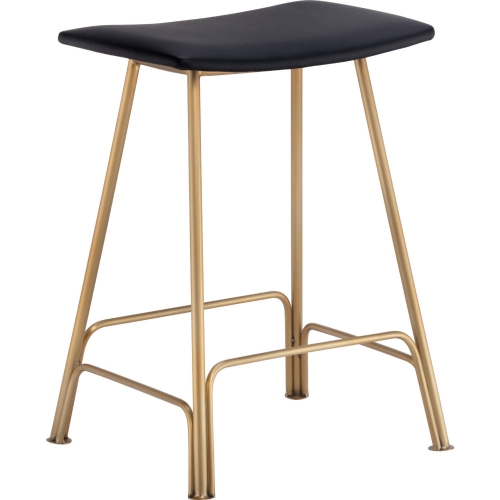 Azai Counter Stool in Black Leatherette & Gold Stainless Steel